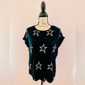 Black Star Print Women's Top Size Small